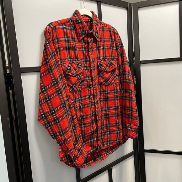 [M] Vintage Women’s Red Black & Yellow Plaid Pattern Casual Button Down Shirt - Picture 3 of 14